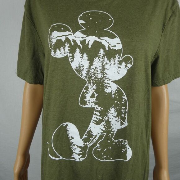 Disney Men's Green Mickey  Mouse Silhouette Nature Forest Trees T Shirt Mountain - Picture 1 of 6